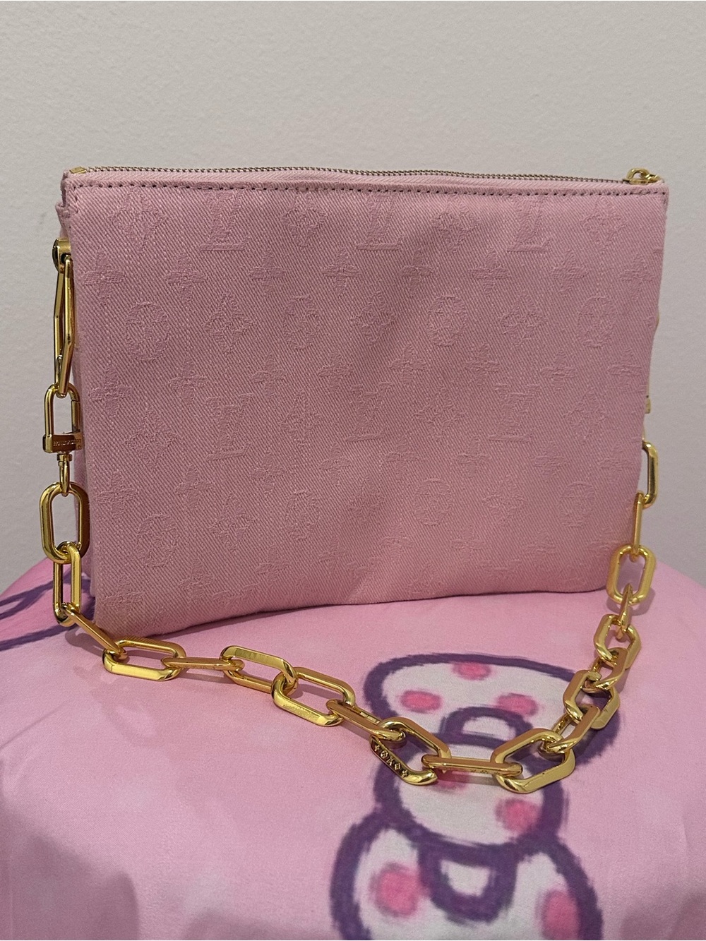 Pink Designer-Style Chain Wristlet Clutch